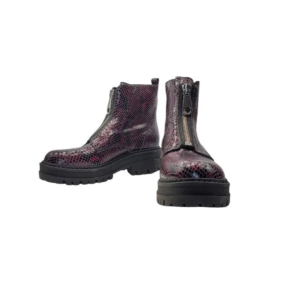 NIB Marc Fisher LTD Paralee Leather Snake Lug sole Ankle Combat Boot Size 7.5 - Picture 2 of 5